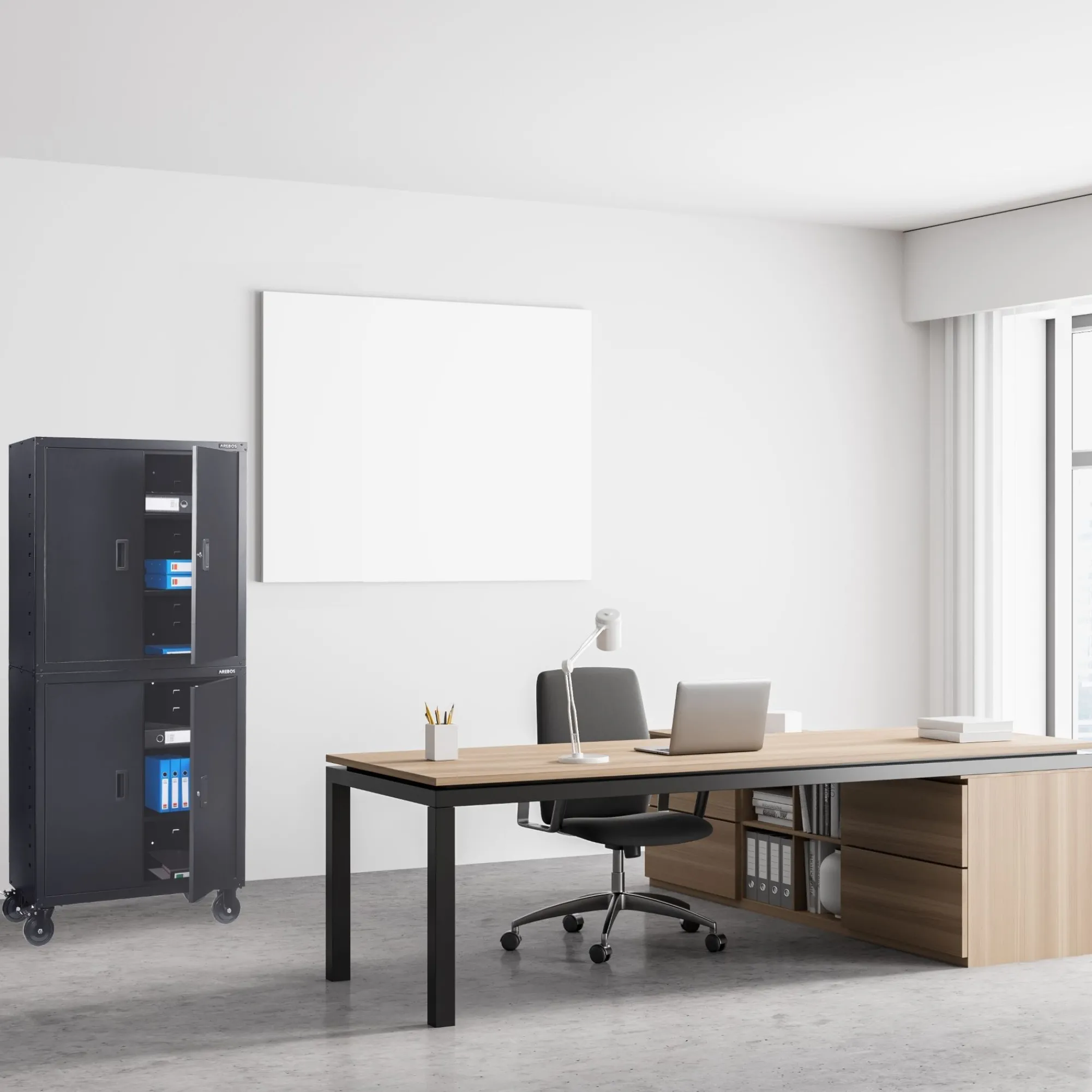 Arebos Aktenschrank mit Rollen und 4 Einlegeböden 180 cm