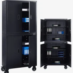 Arebos Aktenschrank mit Rollen und 4 Einlegeböden 180 cm