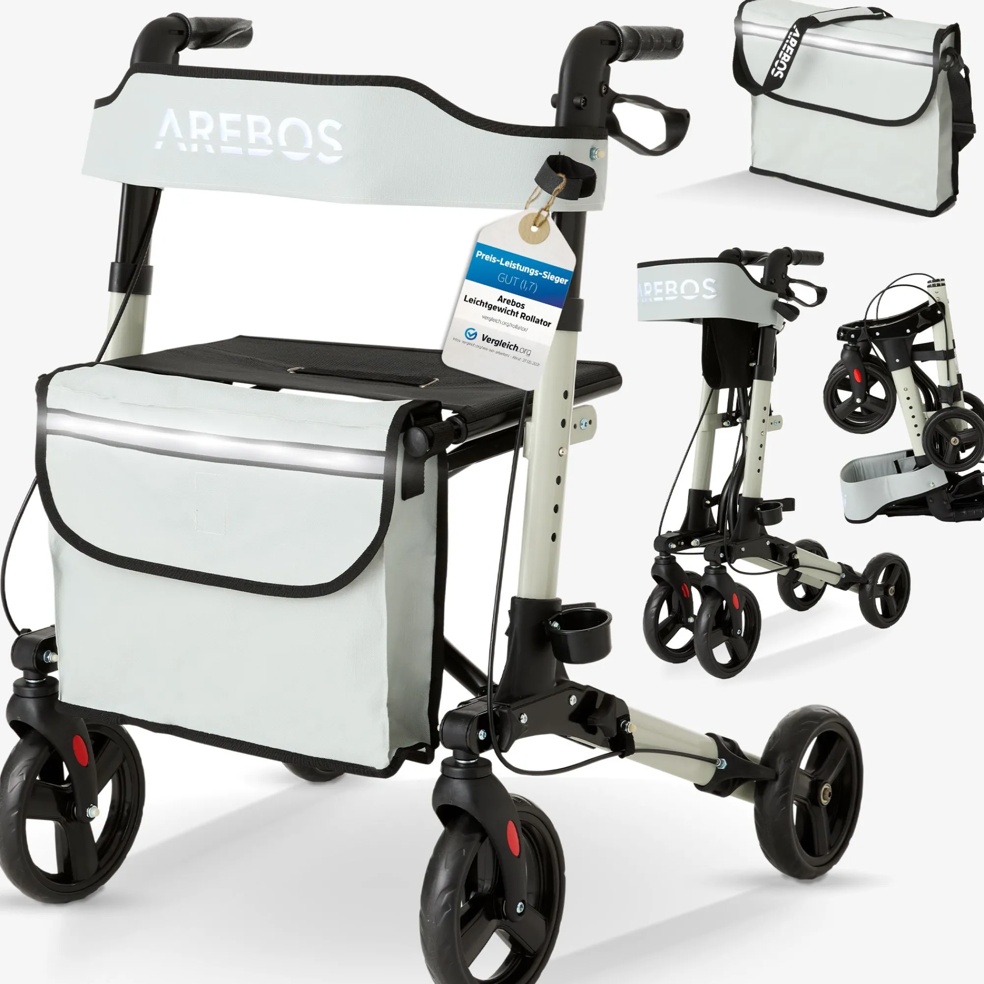 Arebos Alu Rollator - klappbar inkl. Einkaufstasche New
