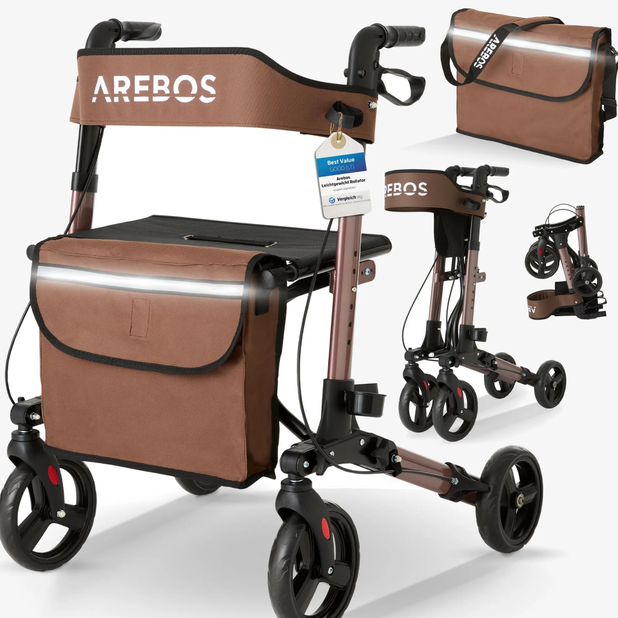 Arebos Alu Rollator - klappbar inkl. Einkaufstasche New