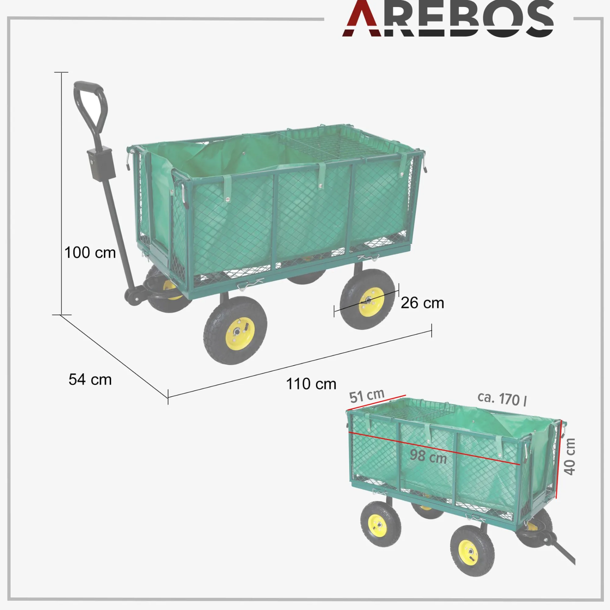 Arebos Bollerwagen 550kg grün Online