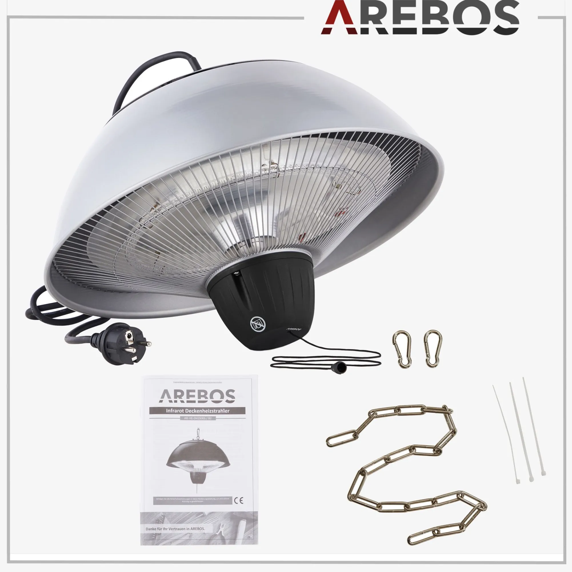 Arebos Deckenheizstrahler 1500W - rund mit Zugseil Discount