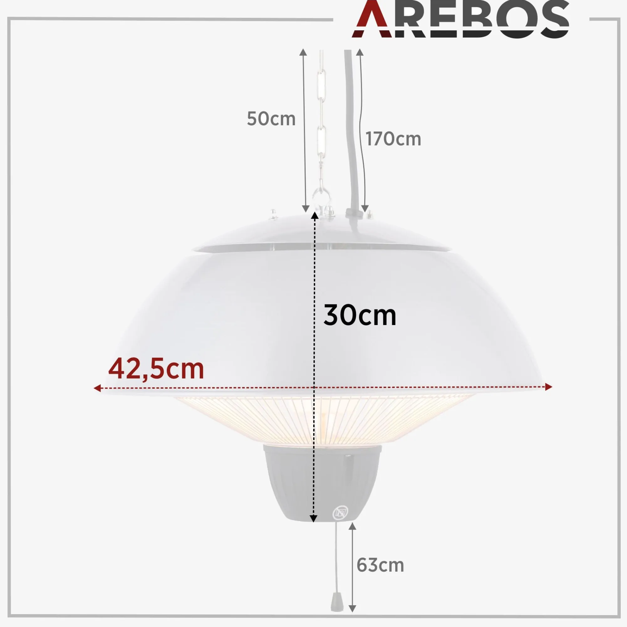Arebos Deckenheizstrahler 1500W - rund mit Zugseil Discount