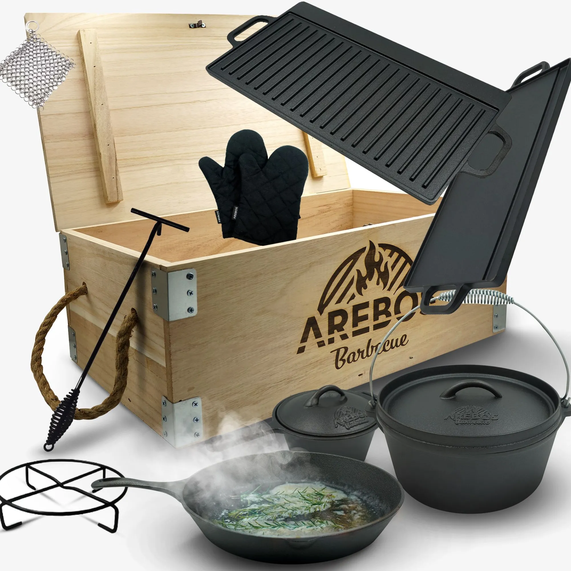Arebos Dutch Oven Set 9 tlg. in Holzkiste Best