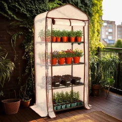 Arebos Foliengewächshaus mit Ablagen 70 x 50 x 158 cm Discount