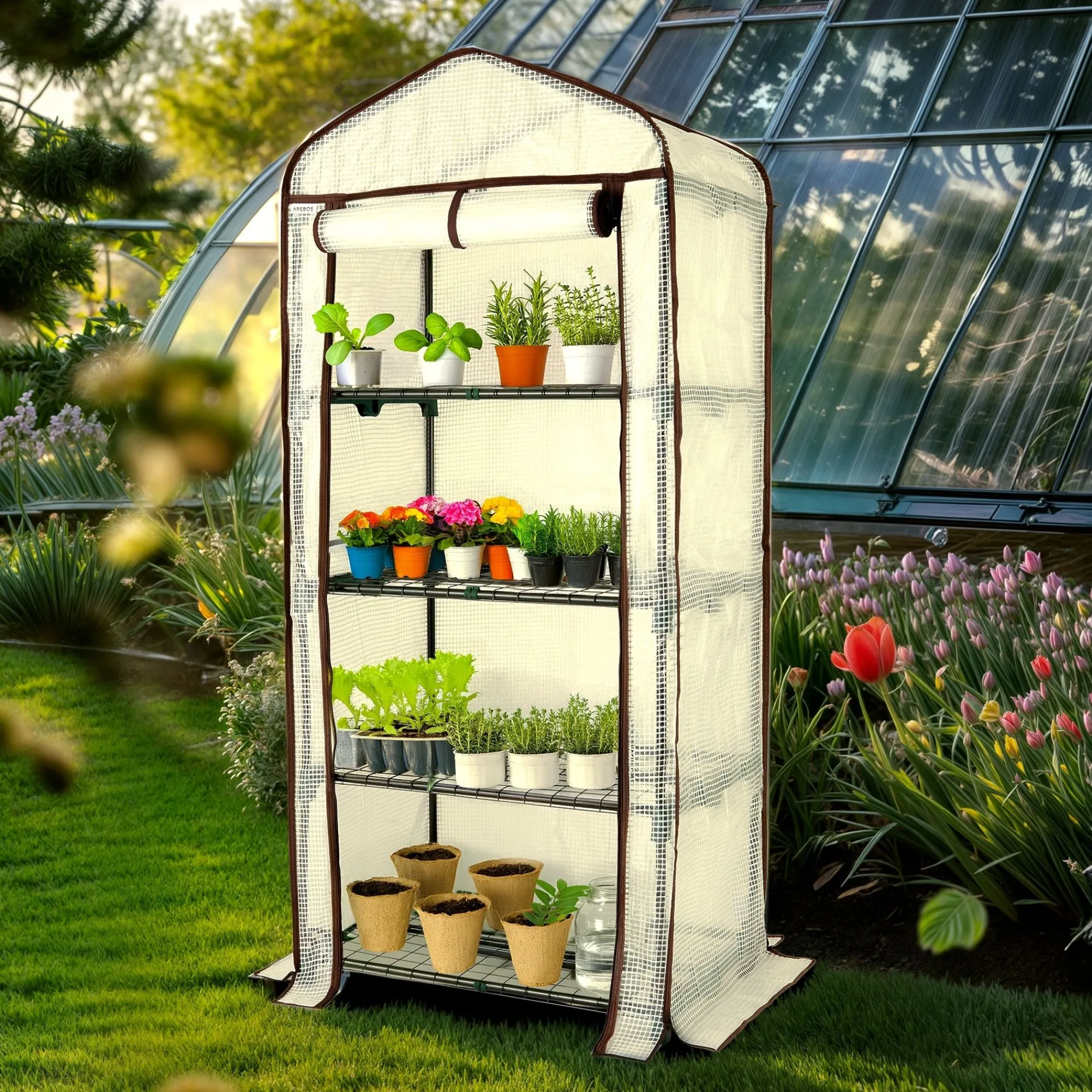 Arebos Foliengewächshaus mit Ablagen 70 x 50 x 158 cm Discount