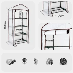 Arebos Foliengewächshaus mit Ablagen 70 x 50 x 158 cm Discount