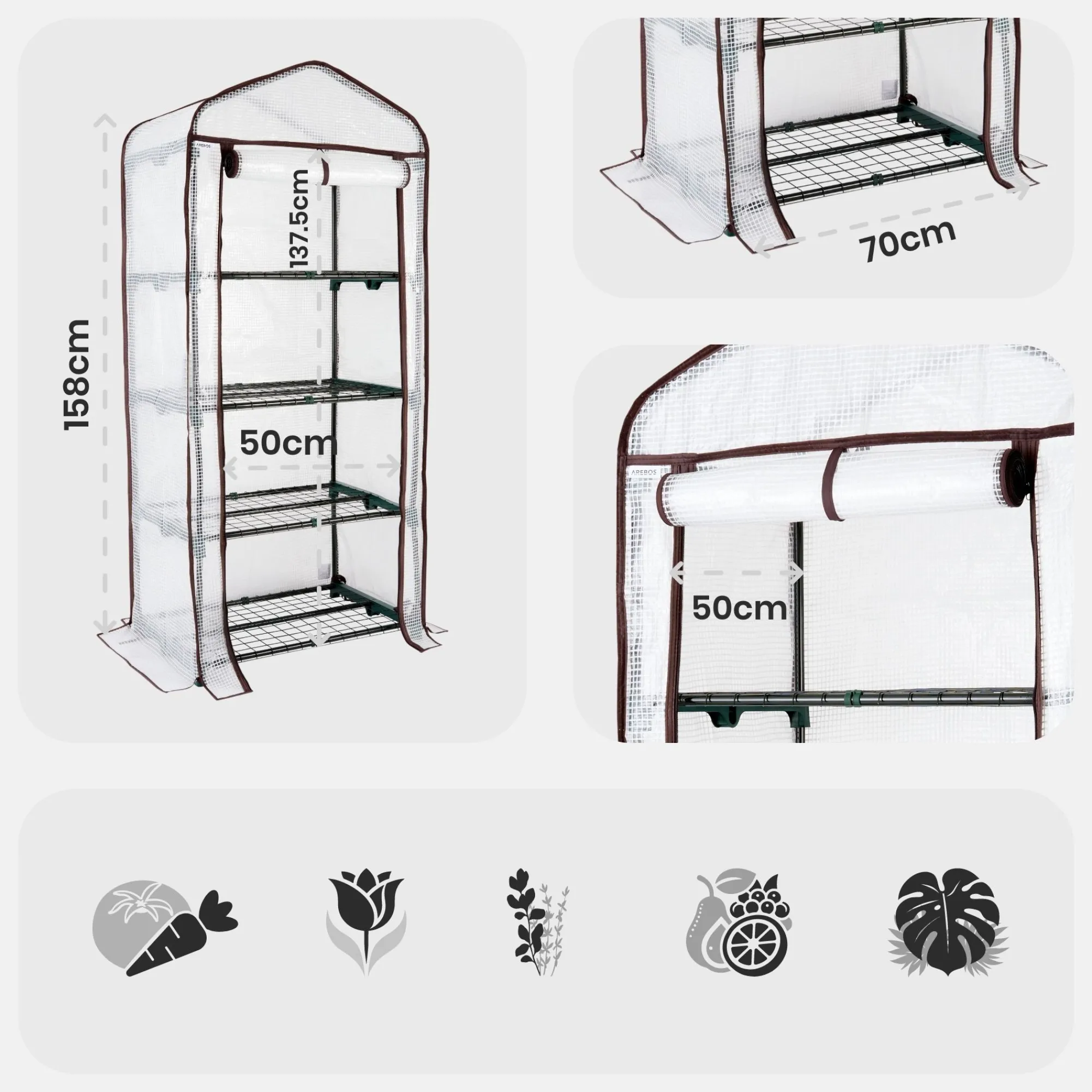 Arebos Foliengewächshaus mit Ablagen 70 x 50 x 158 cm Discount