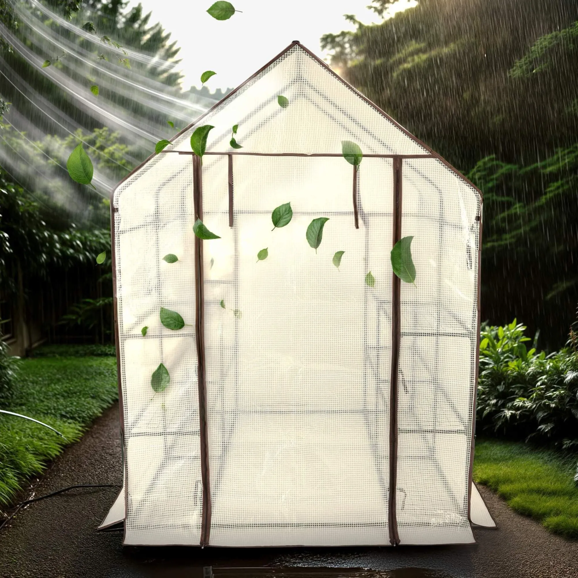 Arebos Foliengewächshaus mit Ablagen 143 x 143 x 195 cm