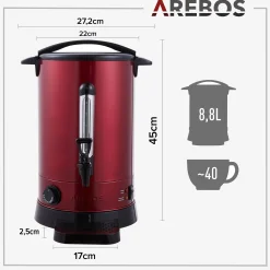 Arebos Glühweinkocher 8,8 L Rot Outlet