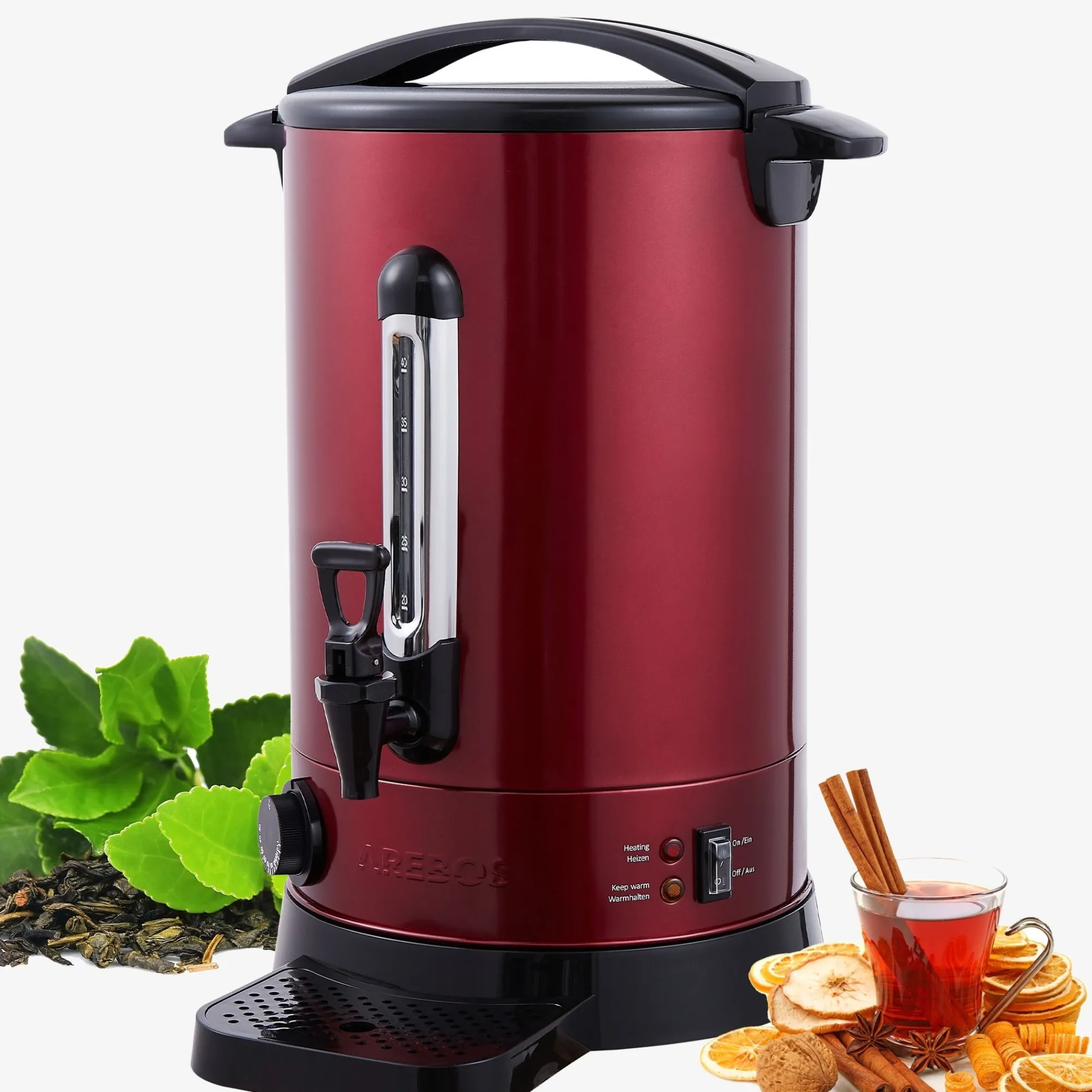 Arebos Glühweinkocher 6,8 L Rot Hot
