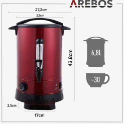 Arebos Glühweinkocher 6,8 L Rot Hot