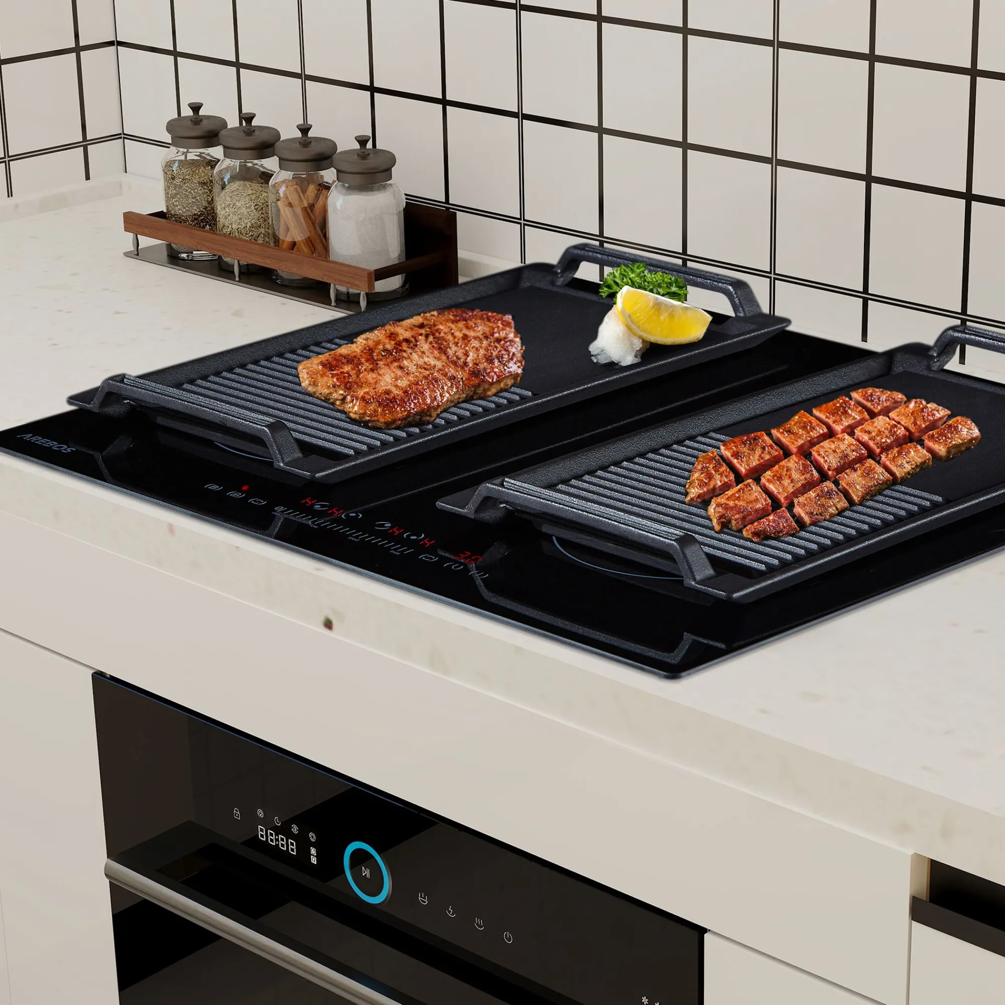 Arebos Grill Pan Grillplatte für Induktionskochfelder