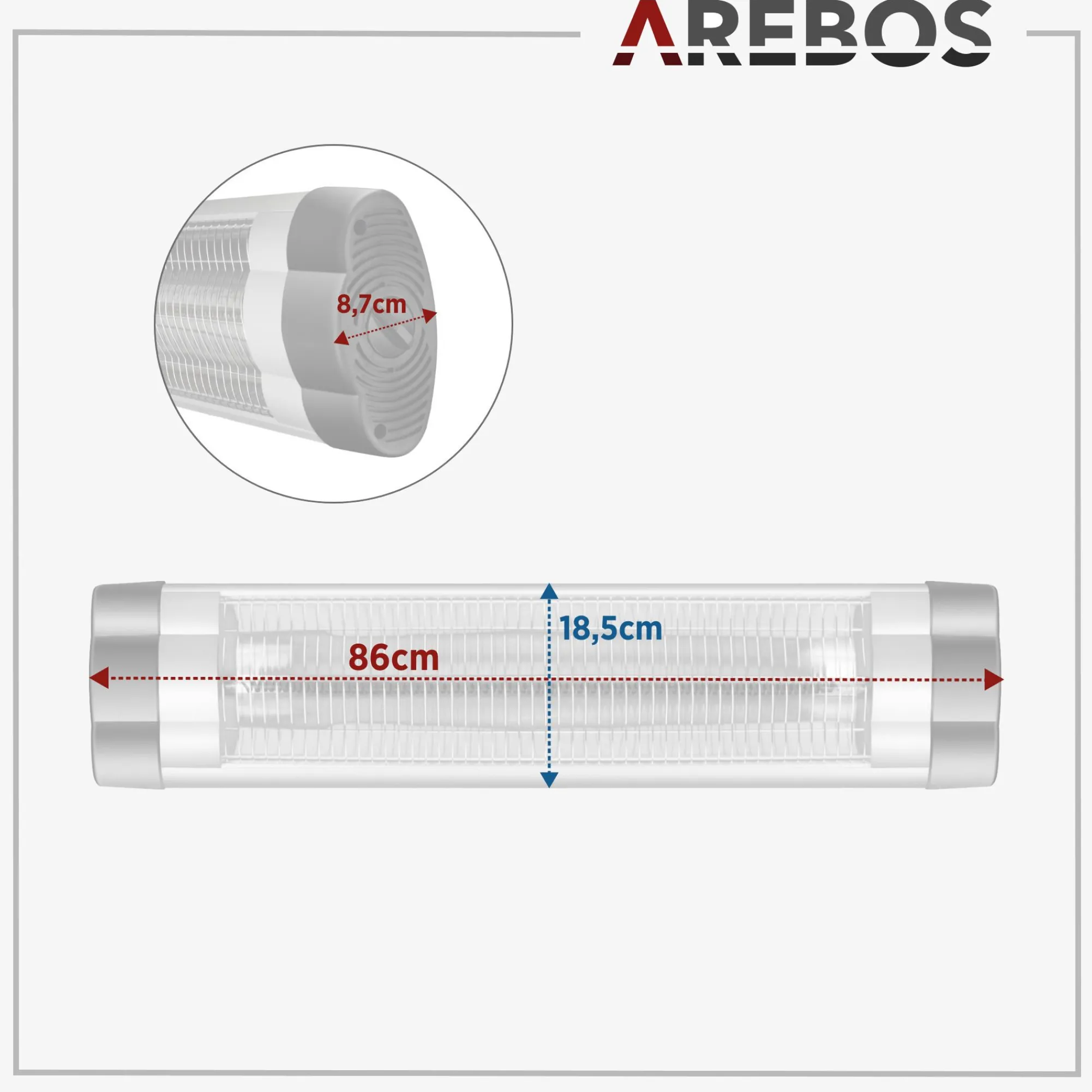 Arebos Heizstrahler 2500W - Wandmontage - Fernbedienung Hot