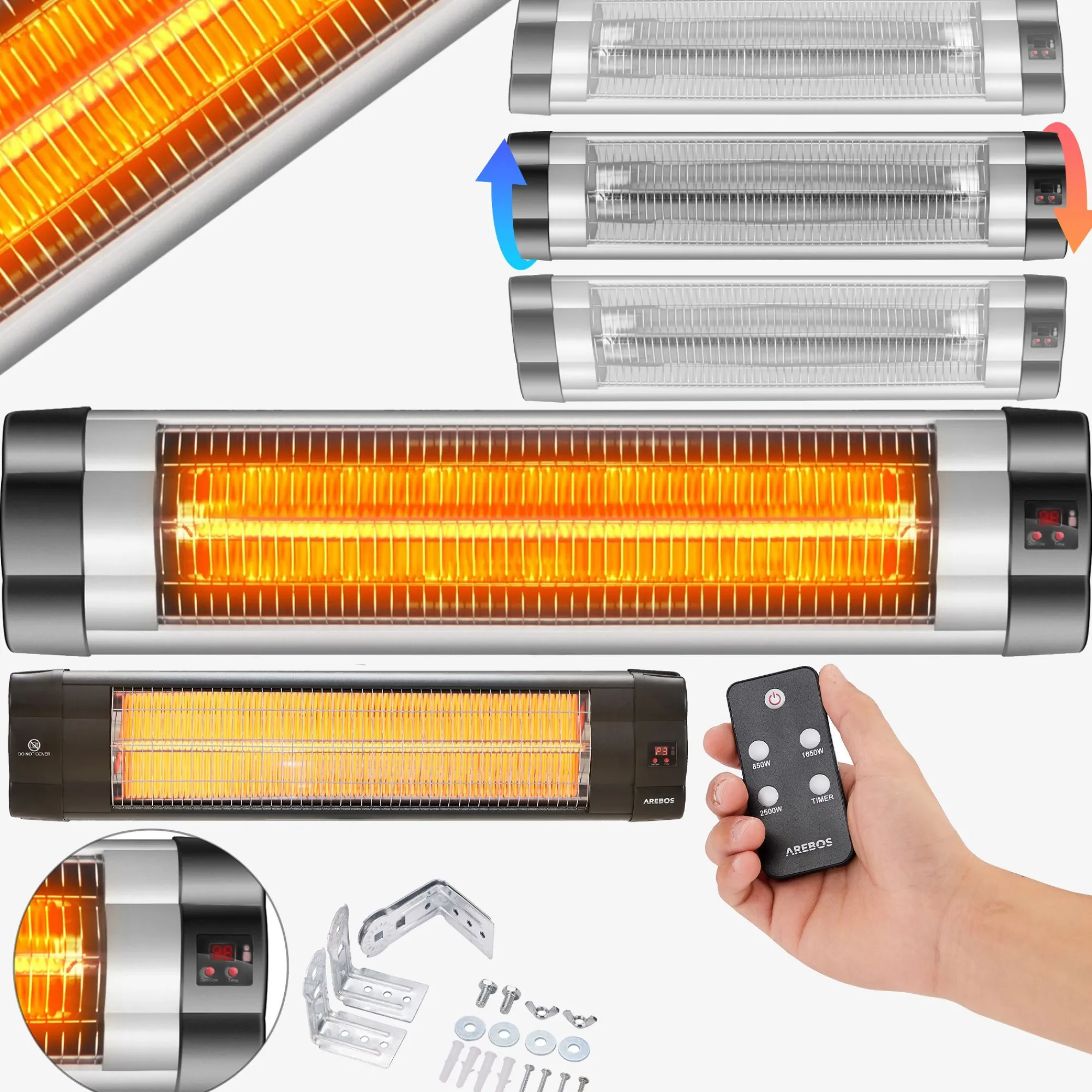 Arebos Heizstrahler 2500W - Wandmontage - Fernbedienung Hot