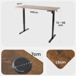 Arebos Höhenverstellbarer Schreibtisch 140 x 60 cm