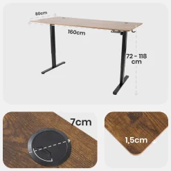 Arebos Höhenverstellbarer Schreibtisch 160 x 80 cm