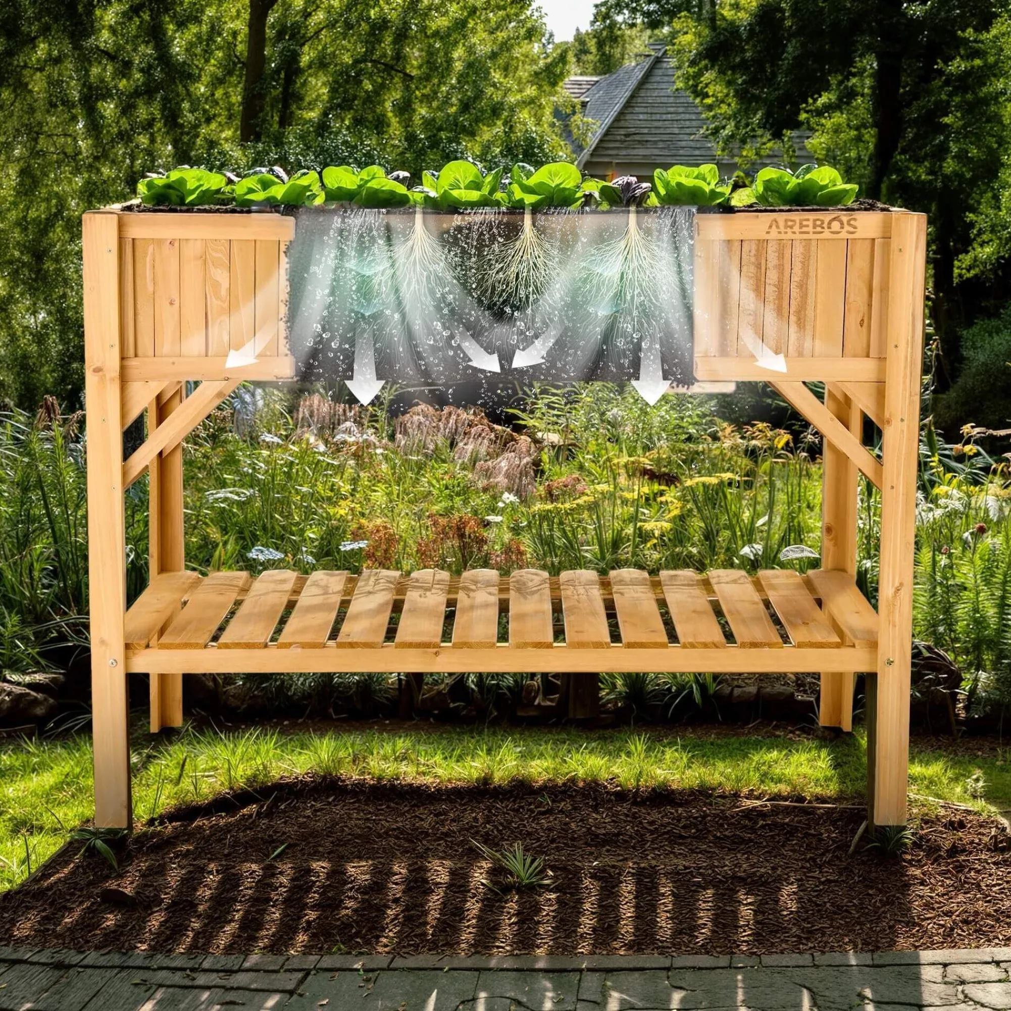 Arebos Holz Hochbeet mit Ablage New