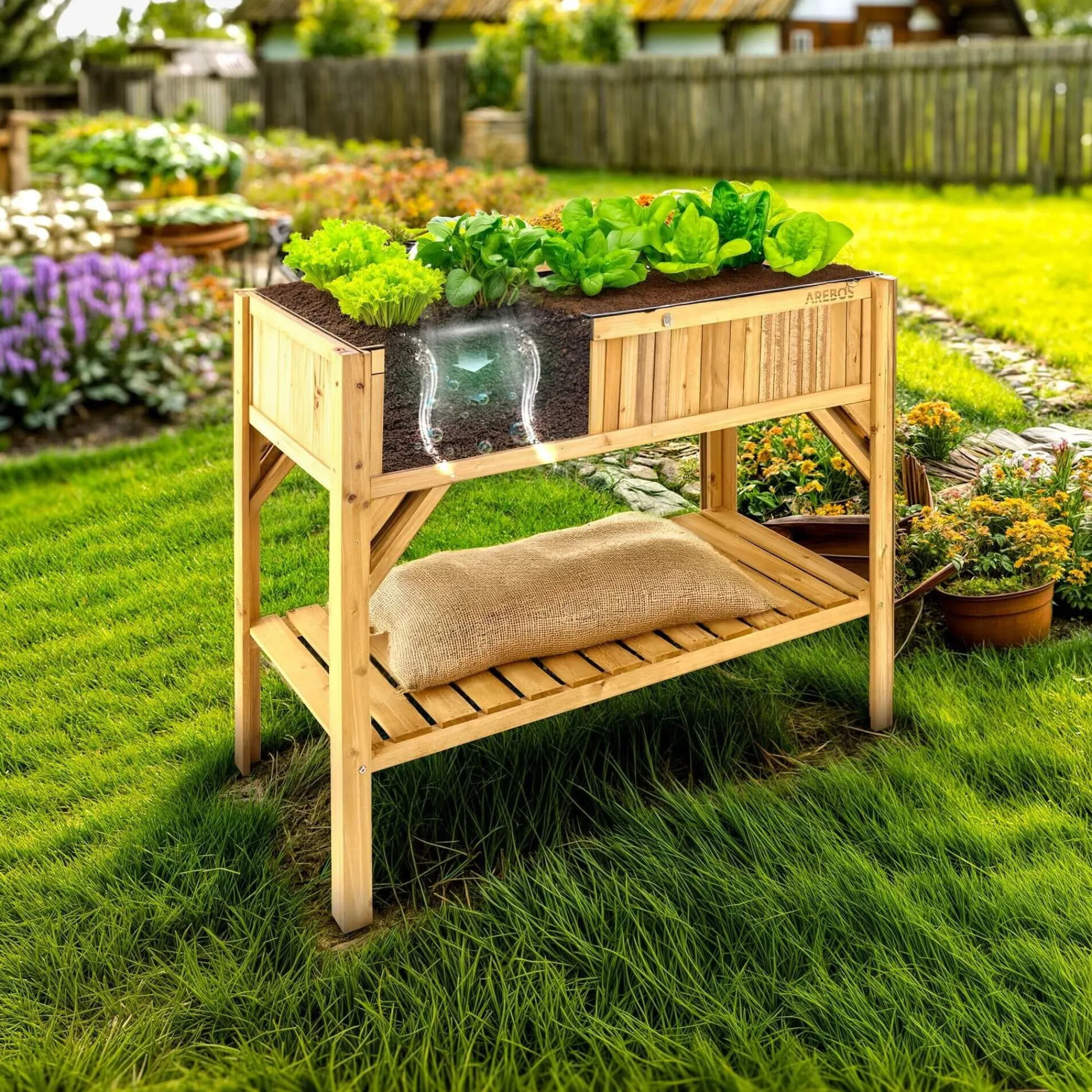 Arebos Holz Hochbeet mit Ablage New