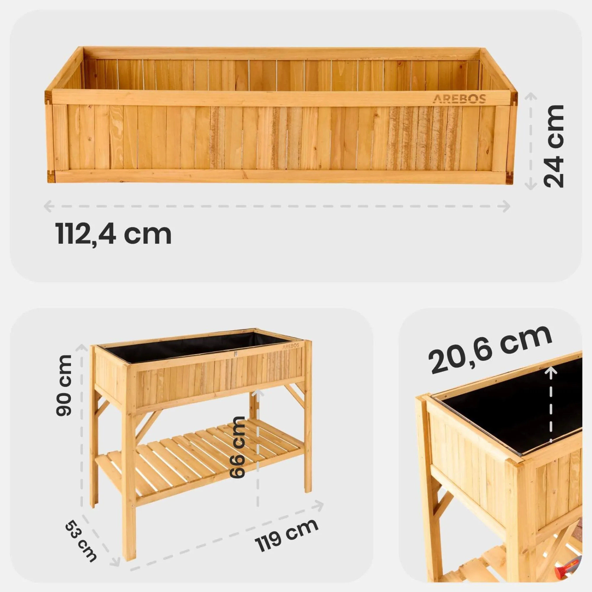 Arebos Holz Hochbeet mit Ablage New