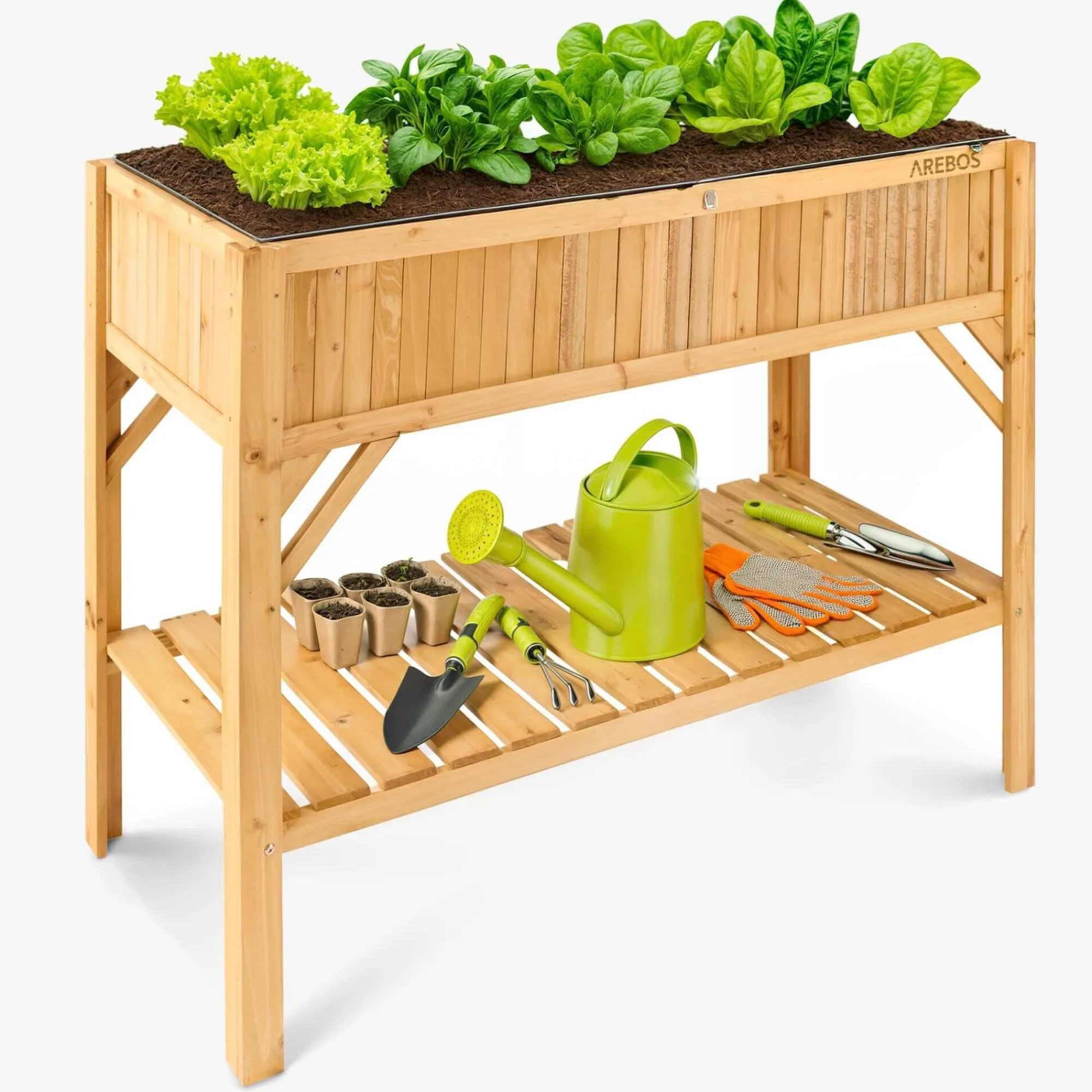 Arebos Holz Hochbeet mit Ablage New