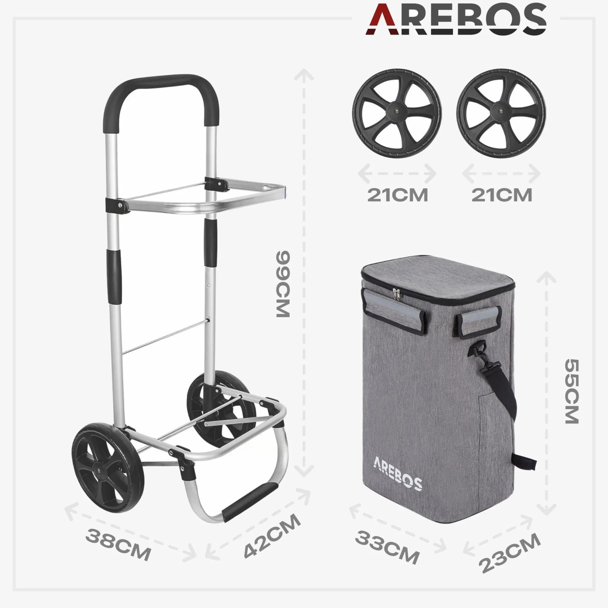 Arebos 3in1 Einkaufstrolley Grau
