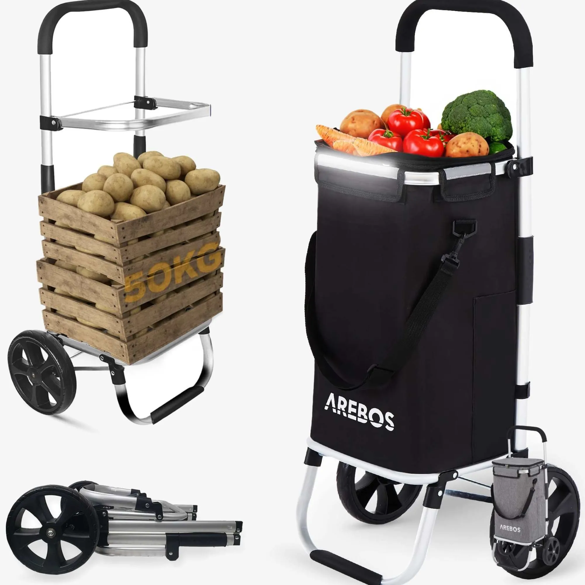 Arebos 3in1 Einkaufstrolley Schwarz Outlet