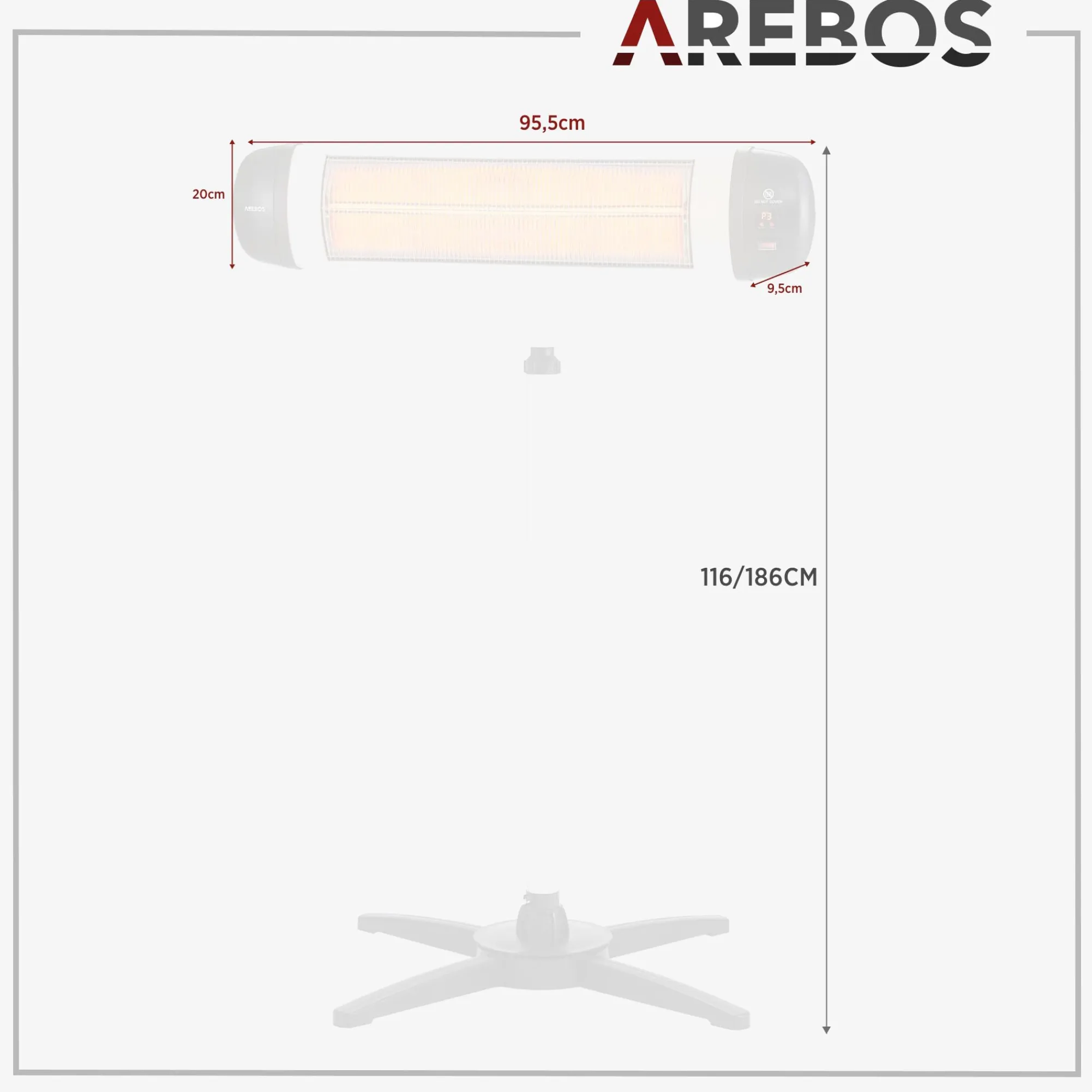 Arebos Infrarot Heizstrahler 2500W mit Kreuzstativ Clearance