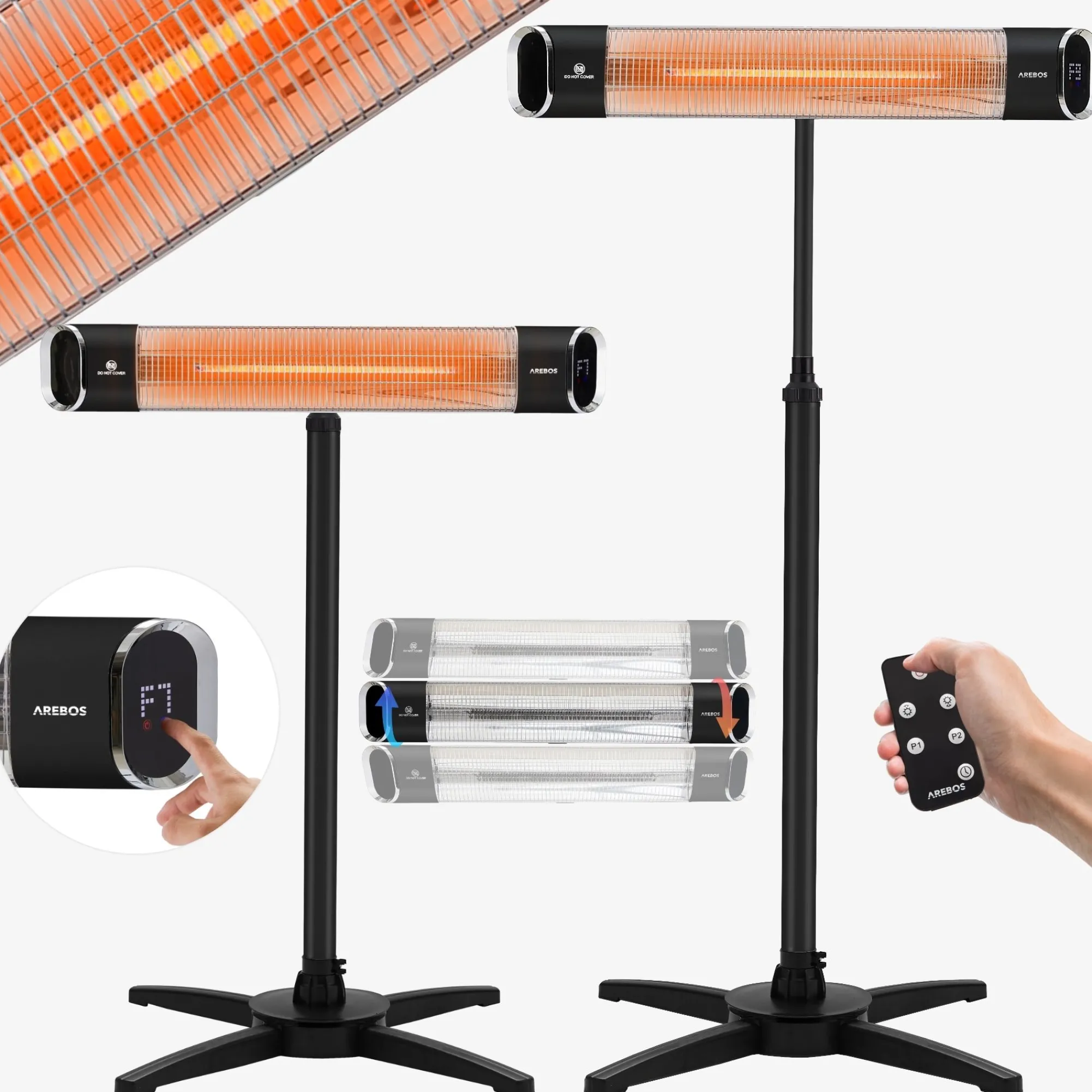 Arebos Infrarot Heizstrahler 2000W mit Stativ & Fernbedienung Schwarz Best