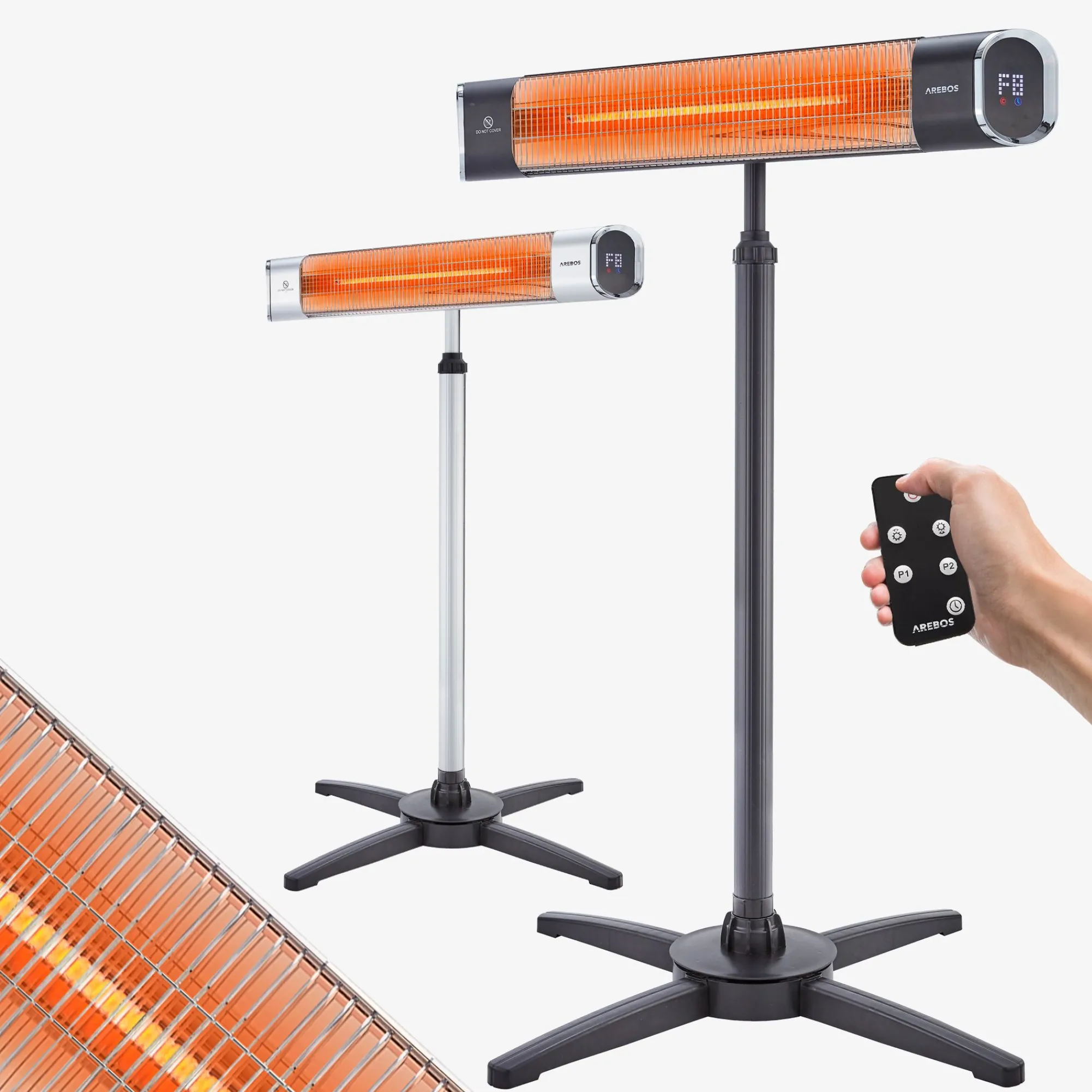 Arebos Infrarot Heizstrahler 2000W mit Stativ & Fernbedienung Schwarz Best