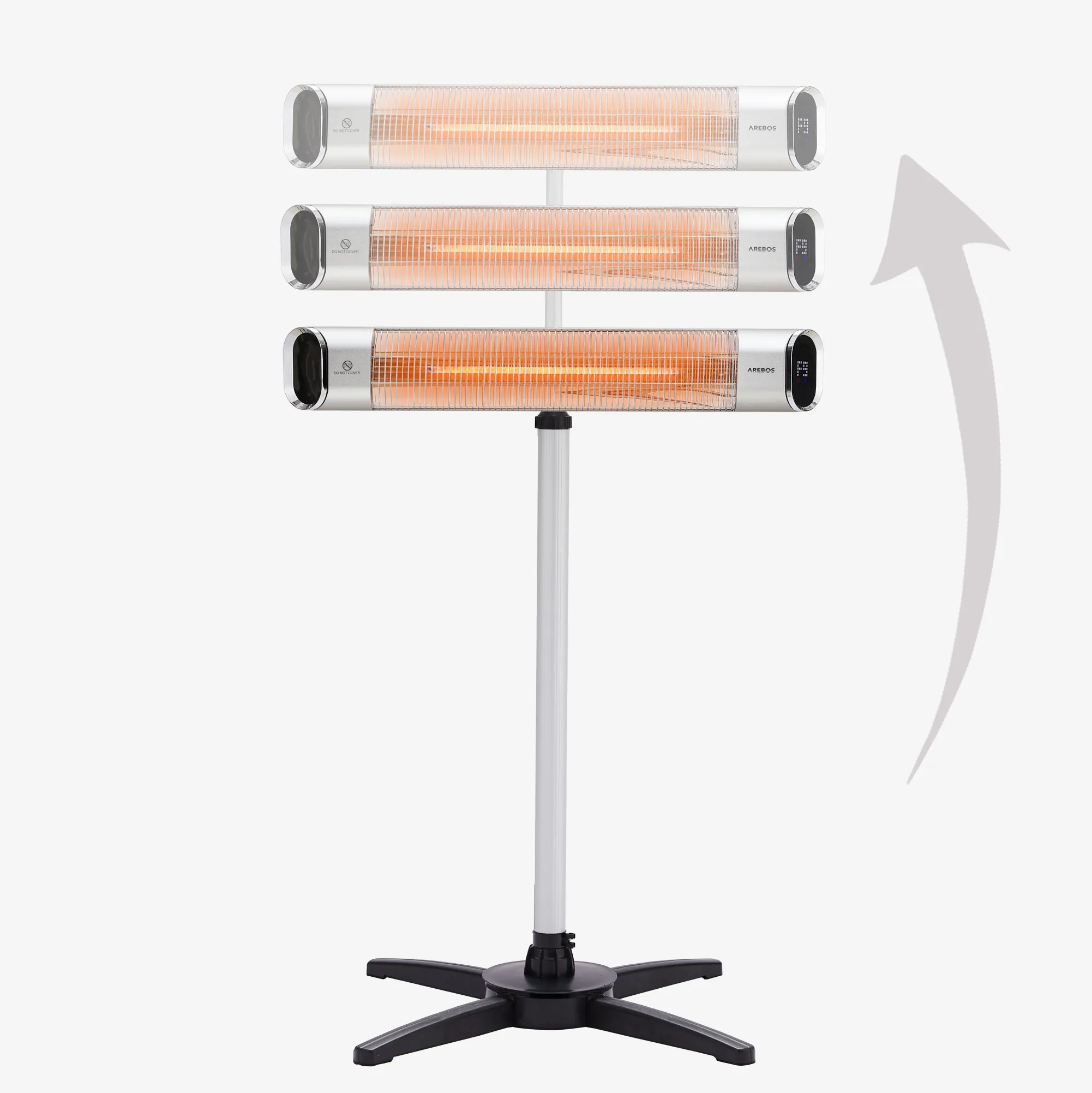 Arebos Infrarot Heizstrahler 2000W mit Stativ & Fernbedienung Silber New