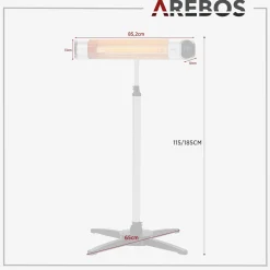 Arebos Infrarot Heizstrahler 2000W mit Stativ & Fernbedienung Silber New