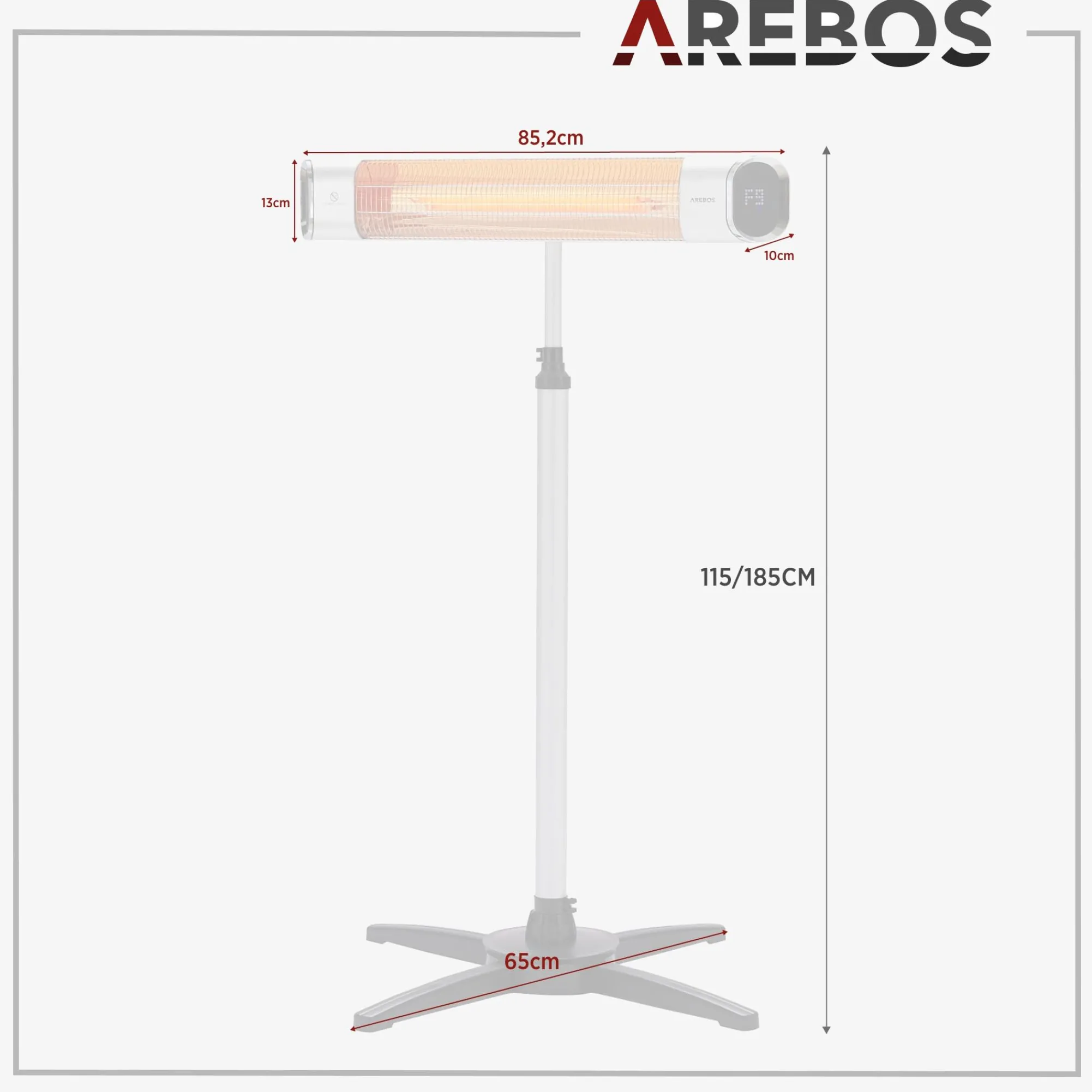 Arebos Infrarot Heizstrahler 2000W mit Stativ & Fernbedienung Silber New