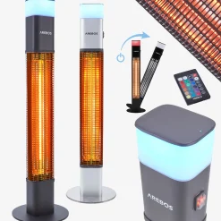 Arebos Infrarot Terrassenheizstrahler 1500W mit LED Schwarz Hot