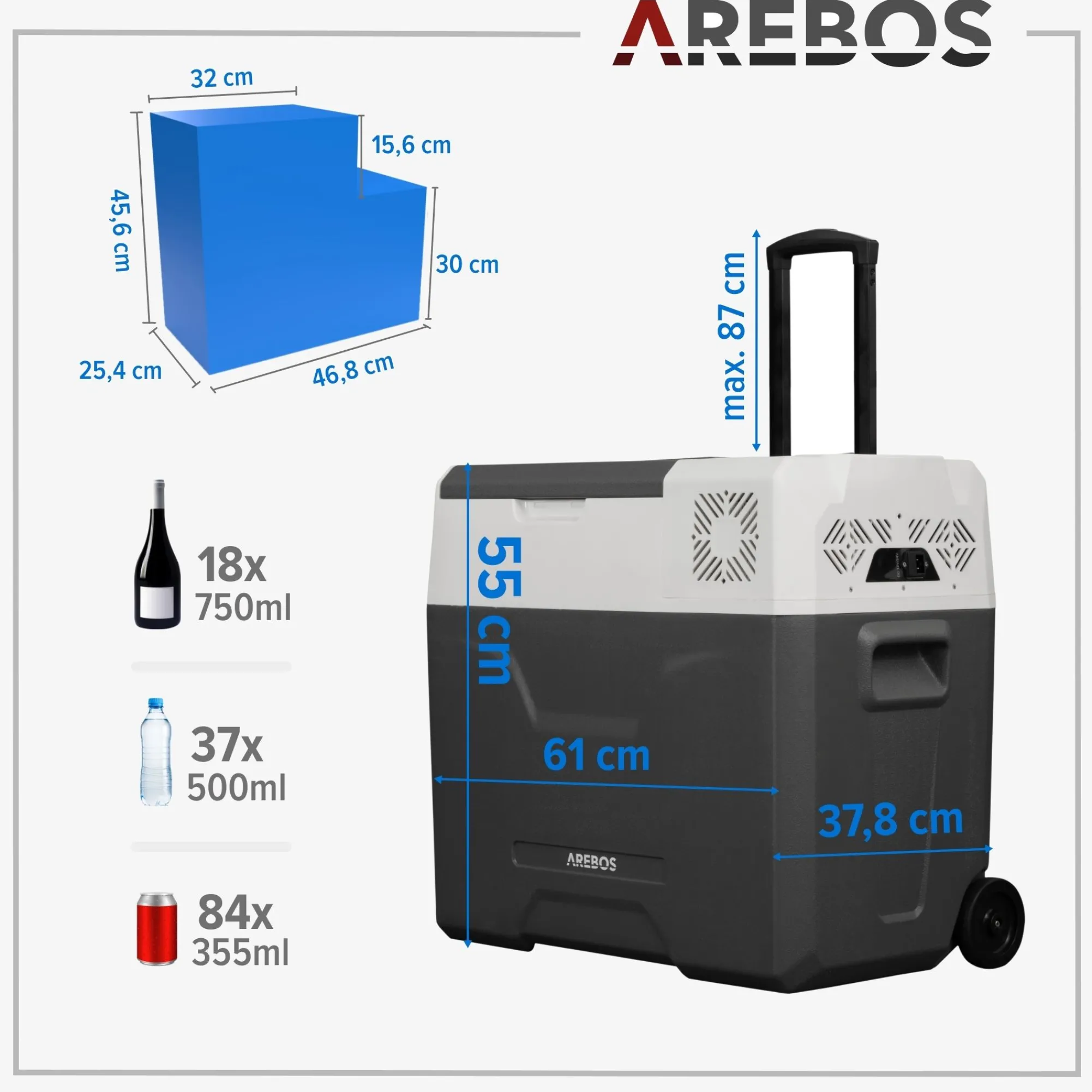 Arebos Kompressor Kühlbox mit Rollen 47 L Discount