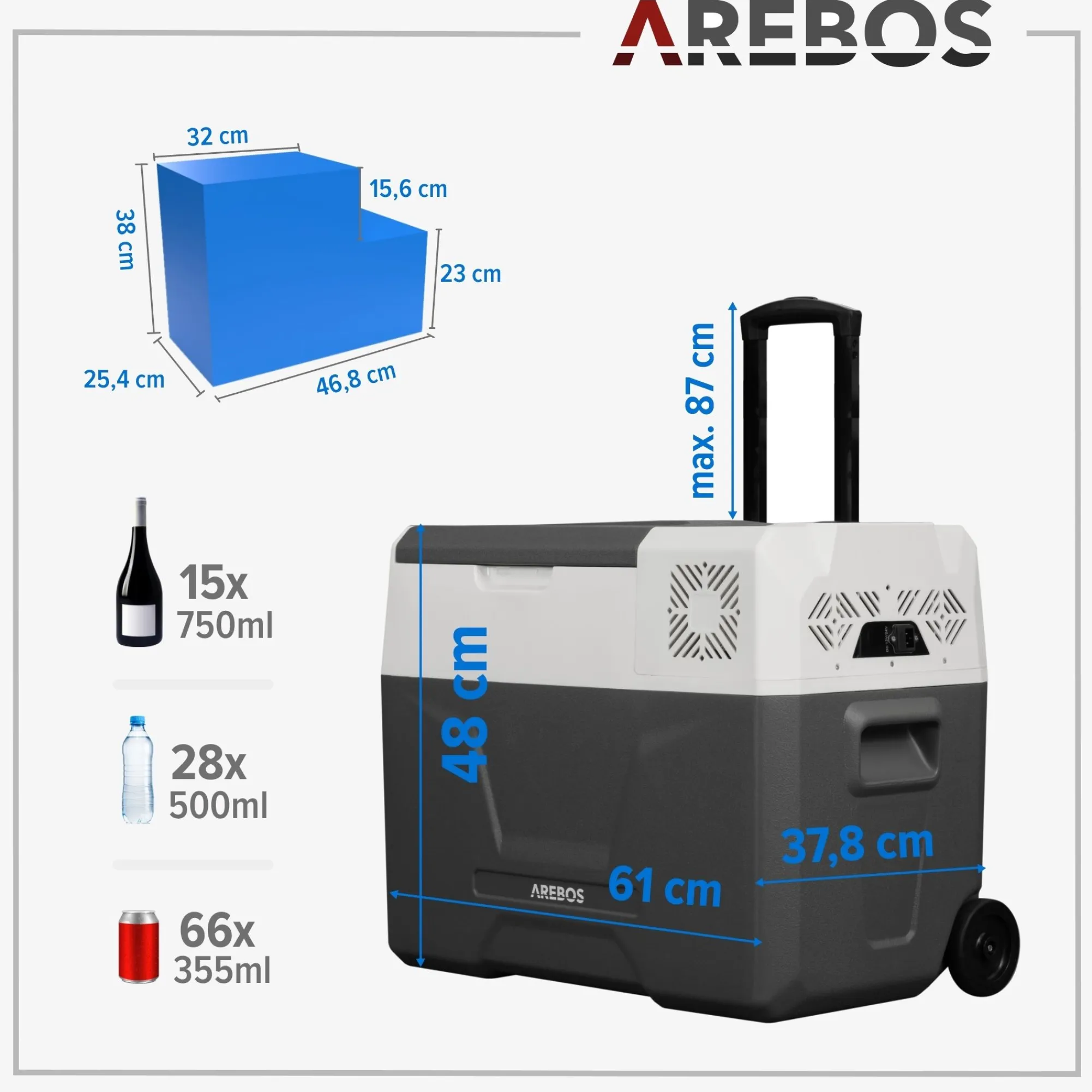 Arebos Kompressor Kühlbox mit Rollen 39 L