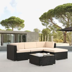 Arebos Polyrattan - Sitzgruppe "Palma" Schwarz New