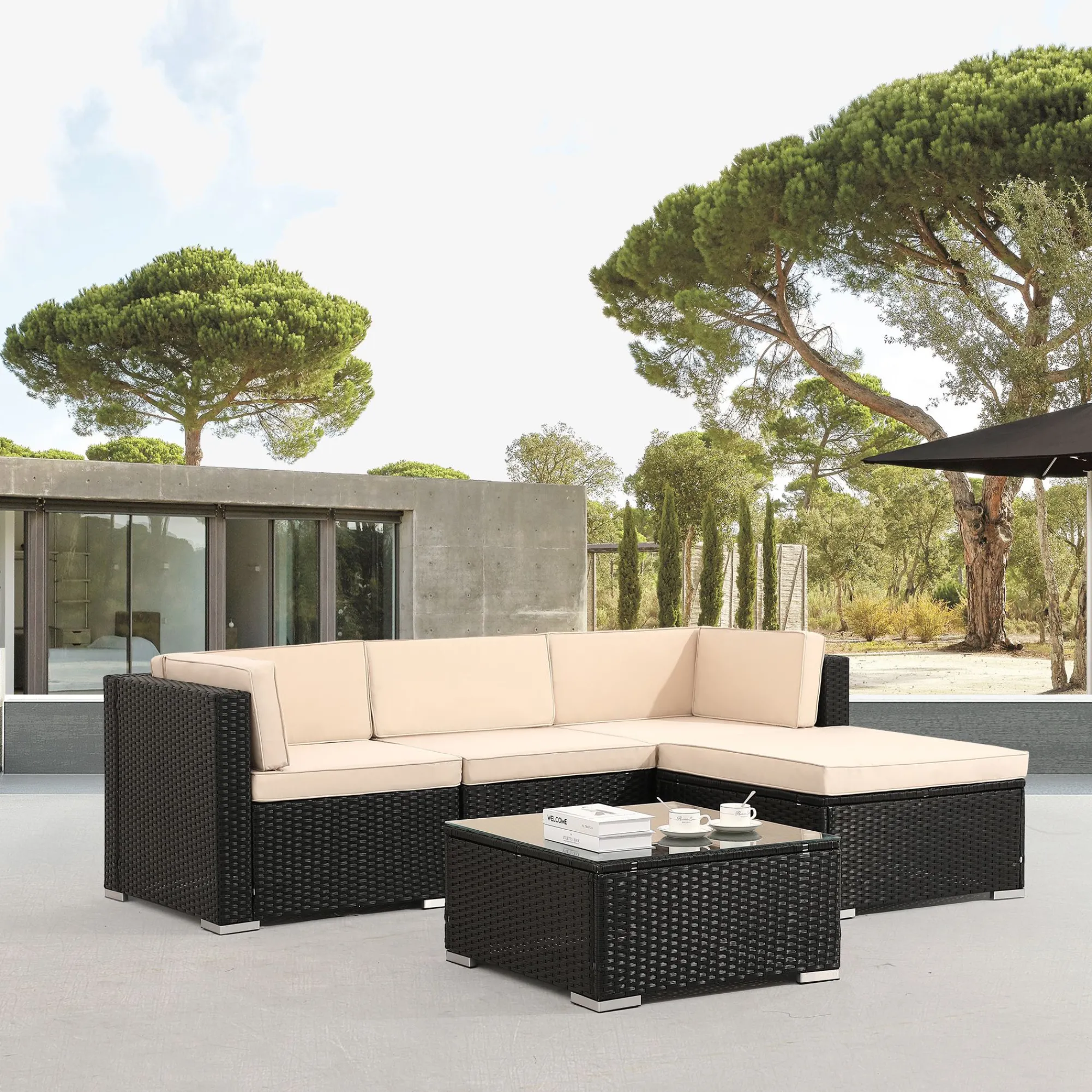 Arebos Polyrattan - Sitzgruppe "Palma" Schwarz New
