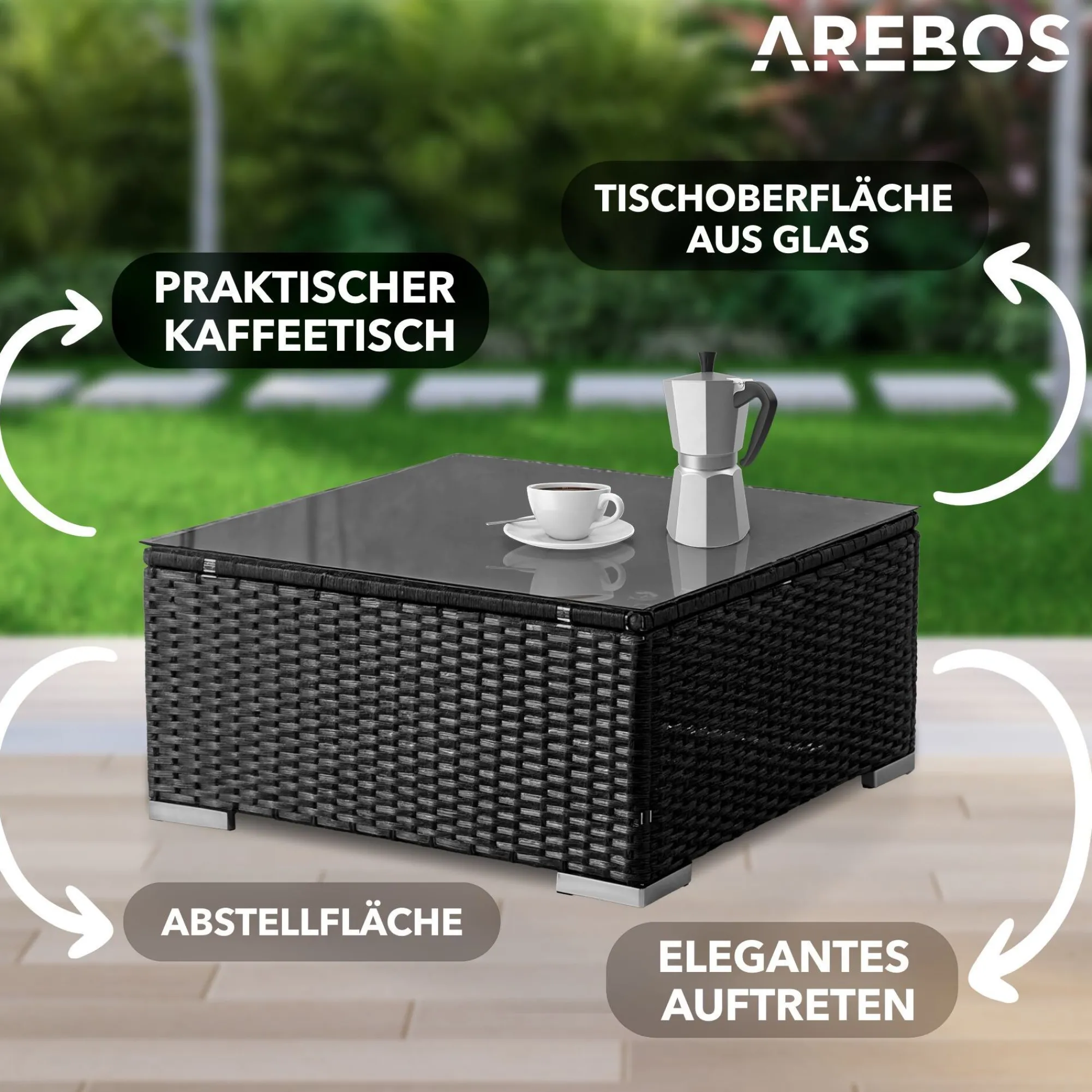 Arebos Polyrattan - Sitzgruppe "Palma" Schwarz New