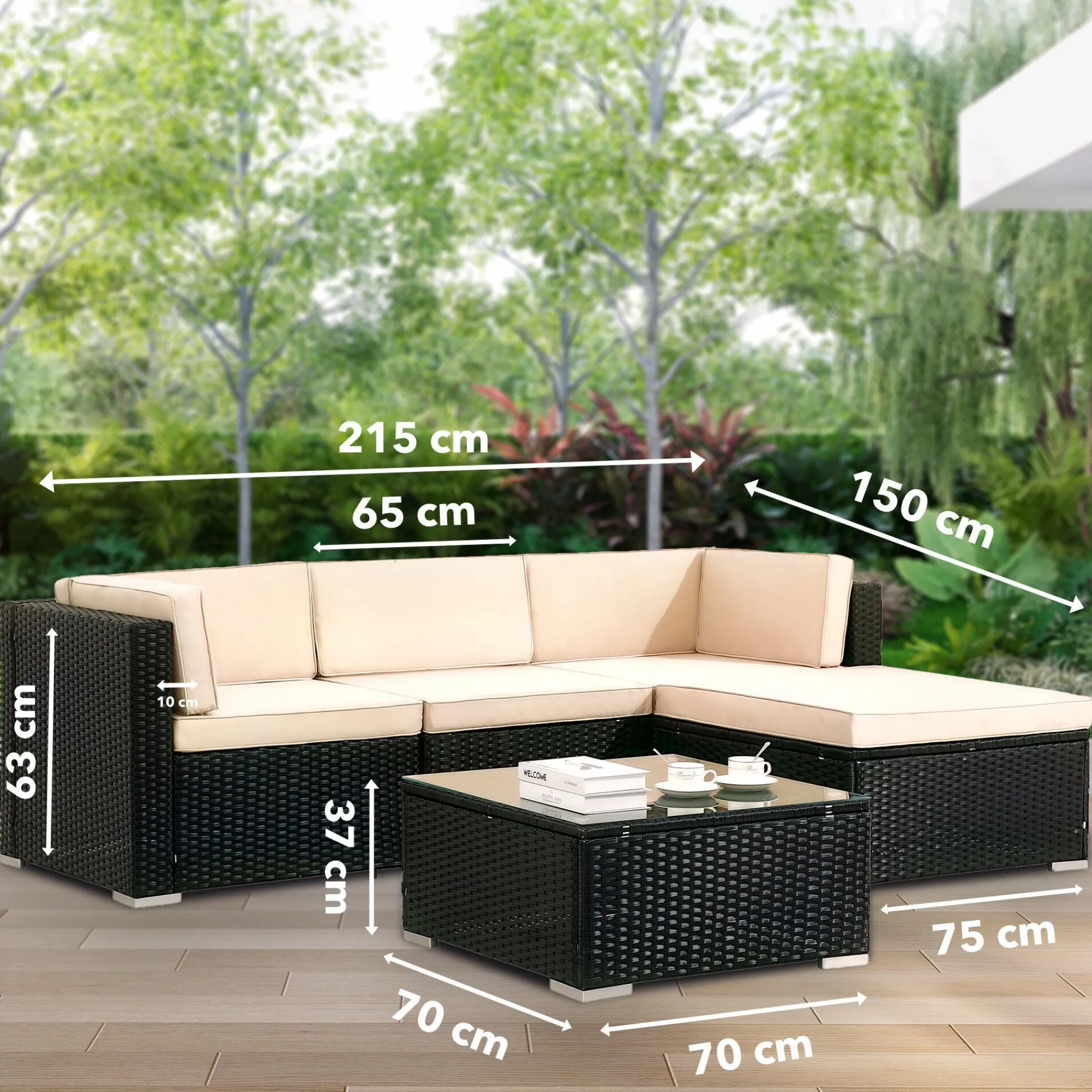 Arebos Polyrattan - Sitzgruppe "Palma" Schwarz New