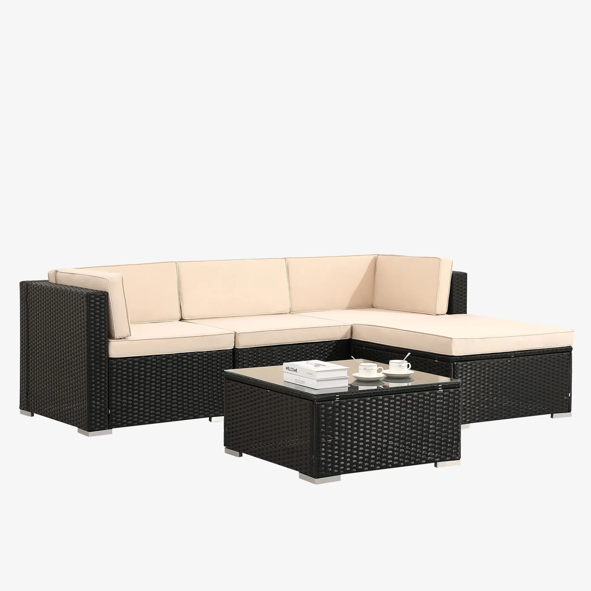 Arebos Polyrattan - Sitzgruppe "Palma" Schwarz New