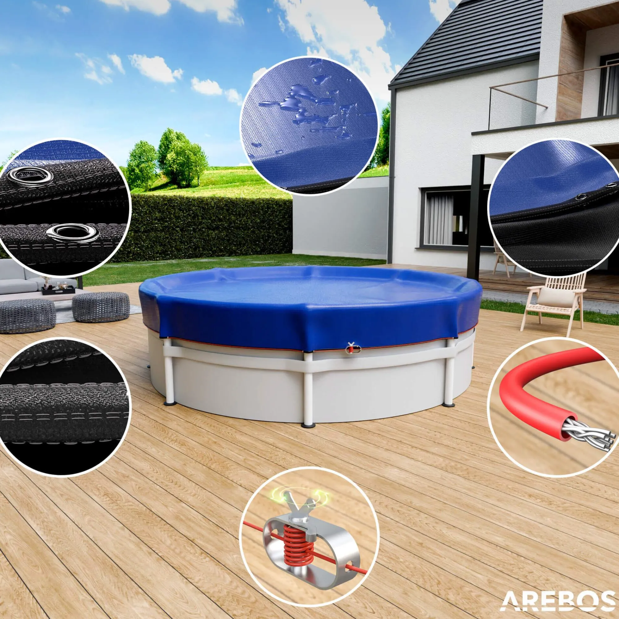 Arebos Poolabdeckung rund 420 cm (Für Ø 320-366cm Pools) Discount