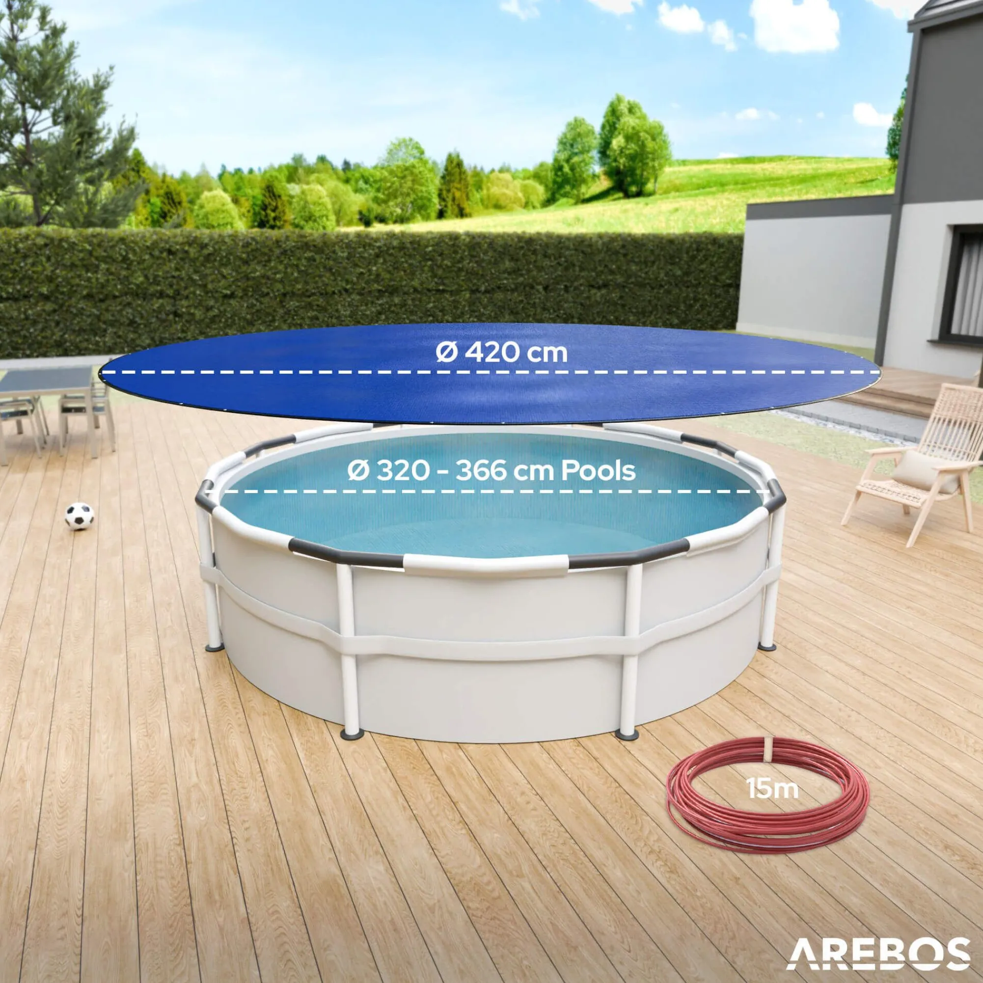 Arebos Poolabdeckung rund 420 cm (Für Ø 320-366cm Pools) Discount