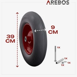 Arebos PU Schubkarrenrad aus Vollgummi mit Achse Sale