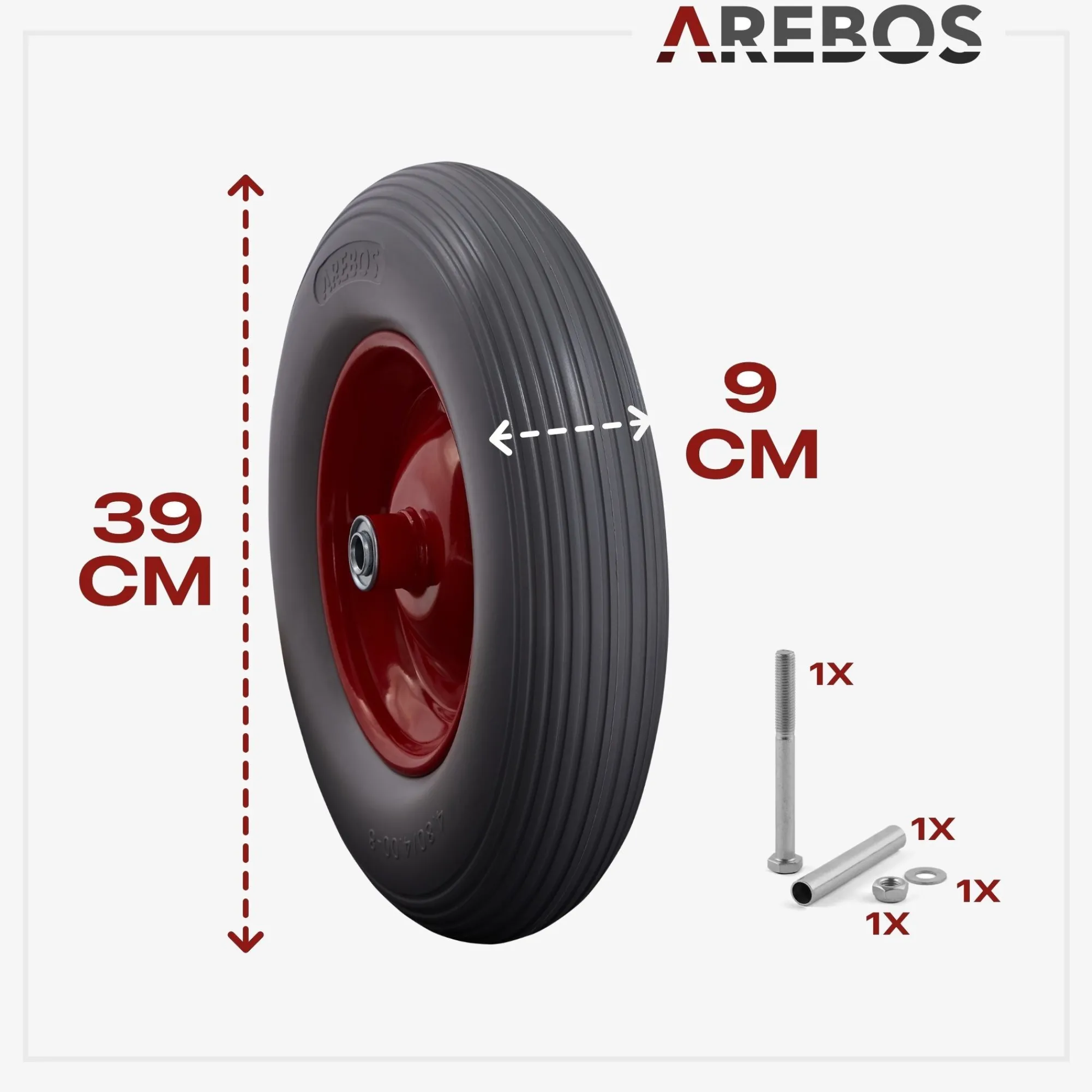 Arebos PU Schubkarrenrad aus Vollgummi mit Achse Sale