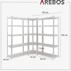 Arebos Schwerlastregal Eckregalkombination Blau Discount