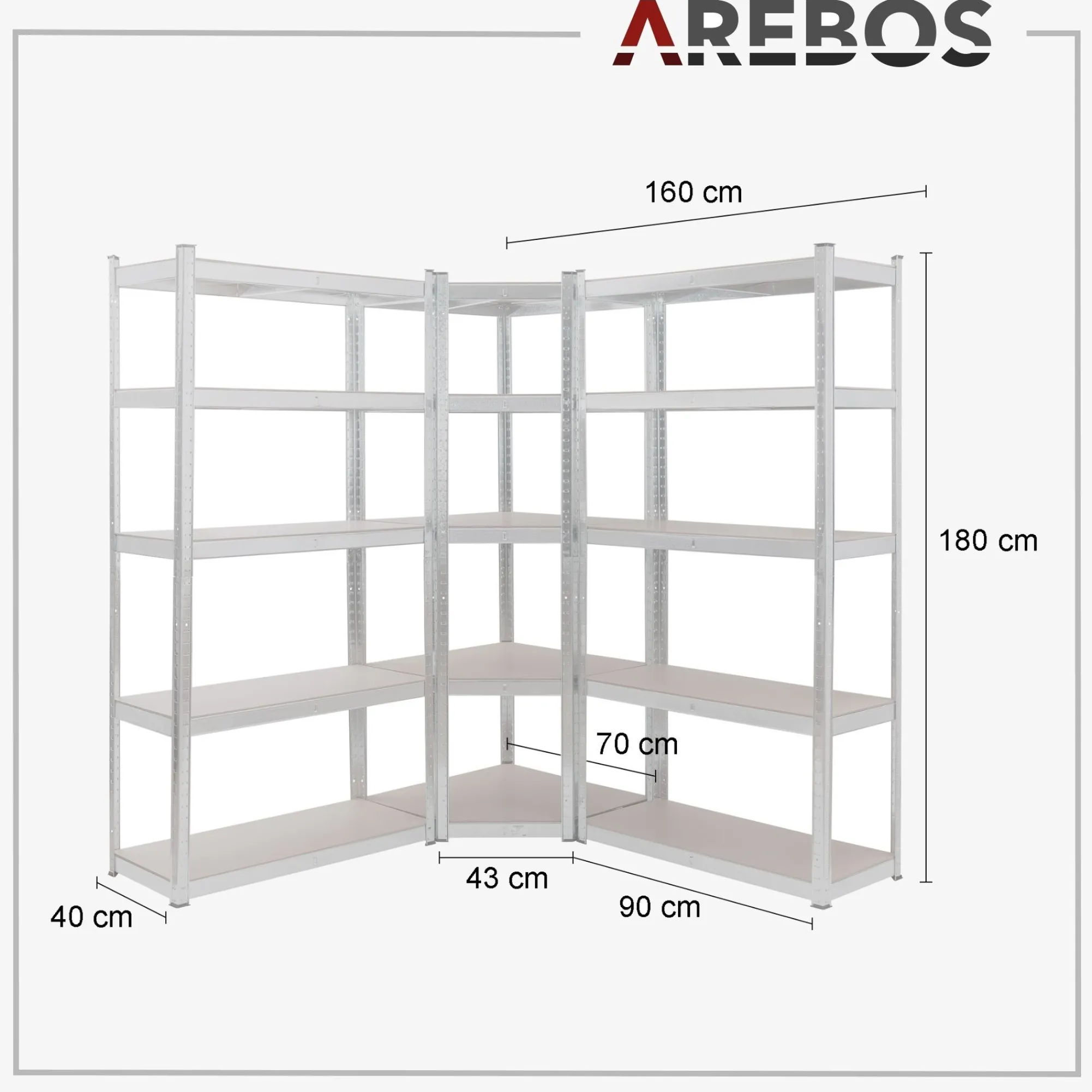 Arebos Schwerlastregal Eckregalkombination Blau Discount