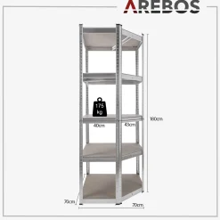 Arebos Schwerlastregal Eckregal 180 x 70 x 70 cm 875 kg Silber Clearance