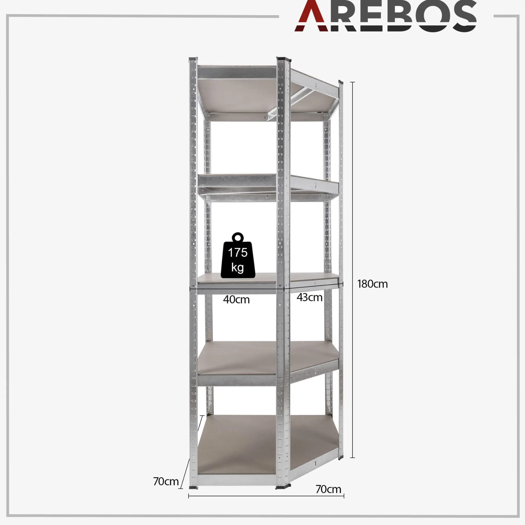 Arebos Schwerlastregal Eckregal 180 x 70 x 70 cm 875 kg Silber Clearance