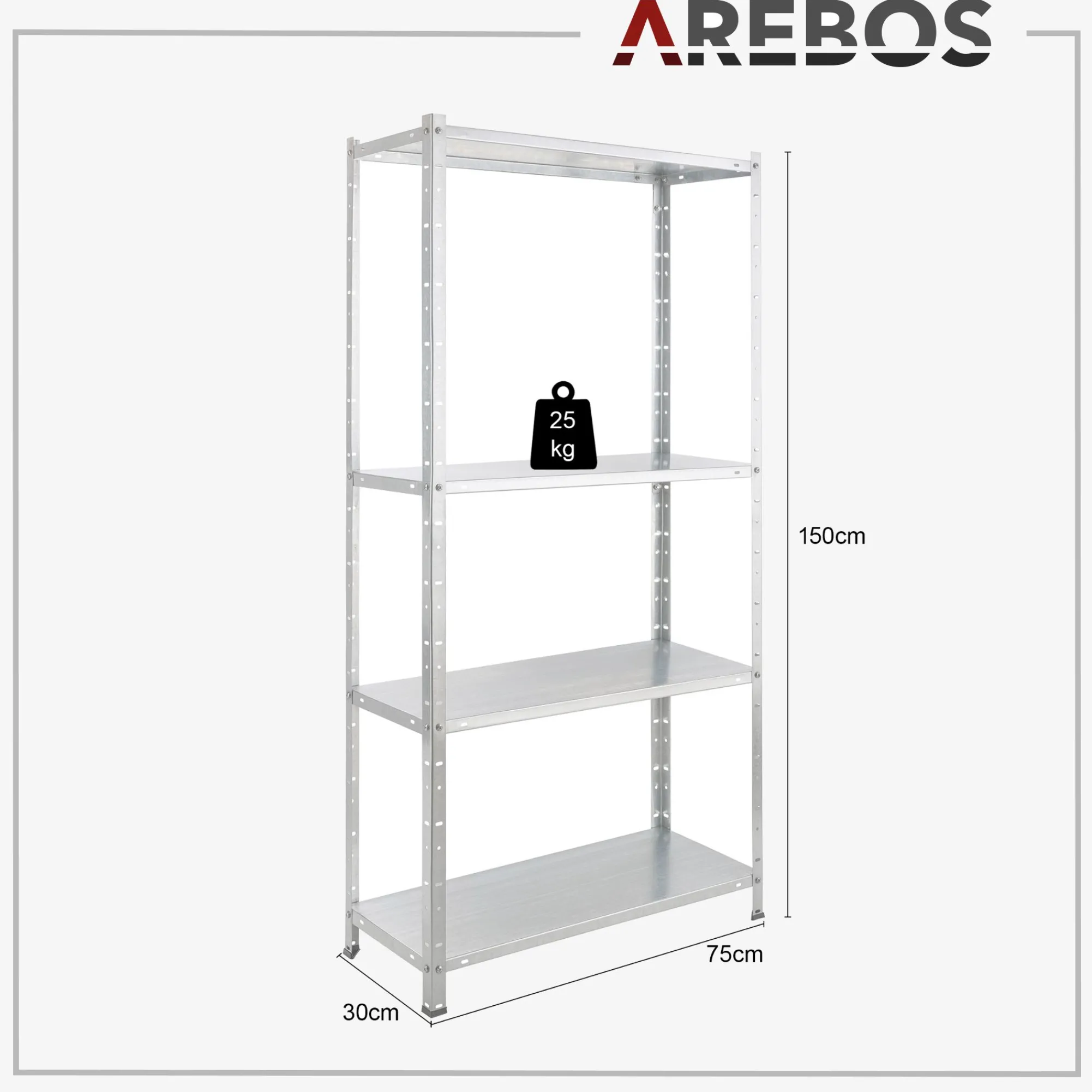 Arebos Schwerlastregal 150 x 75 x 30 cm 100 kg Silber Outlet